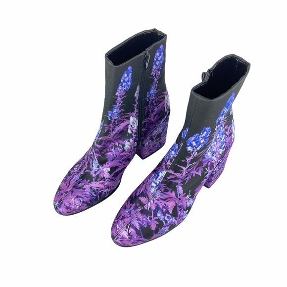 Dries Van Noten Floral Satin Purple & Black Boots - Picture 1 of 9